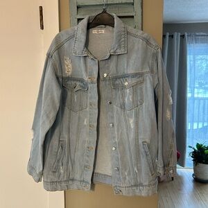 Distressed Long Jean Jacket